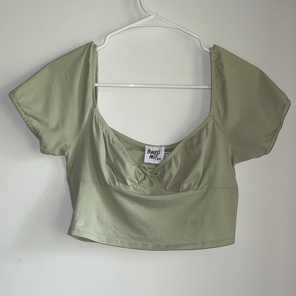 Princess Polly Sage Green Crop Top Size 6